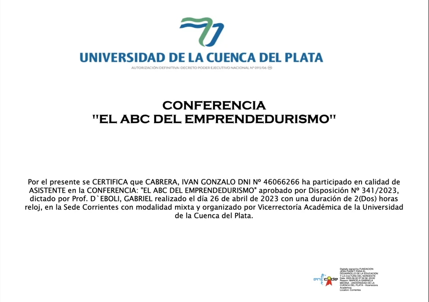 Certificado de ABC del Emprendedurismo