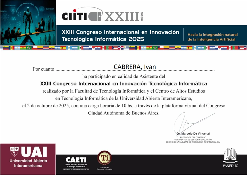 Certificado de XXIII Congreso Internacional en Innovación Tecnológica Informática